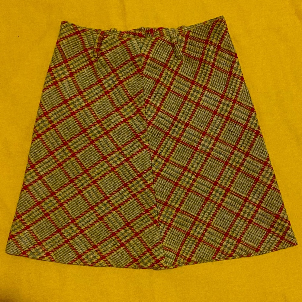 70’s Vintage Plaid Wool Skirt, Homemade, Small